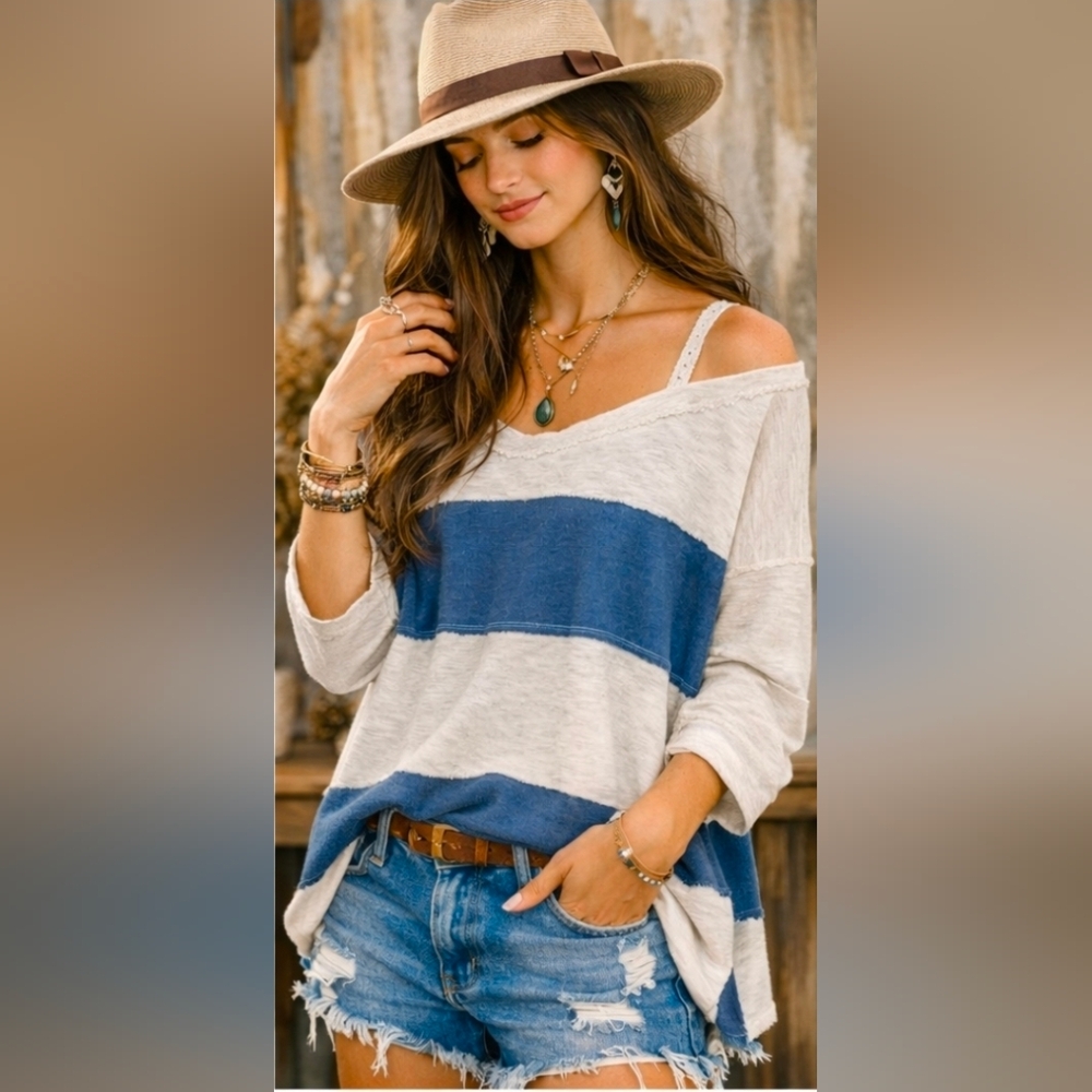 Terry- Oversized French Terry Top With Three Quarter Sleeves NWT 52.00